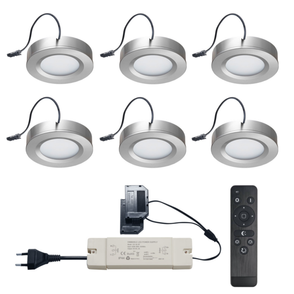 Set LED-opbouwspot met afstandsbediening Adria zilver 3W dimbaar  1-12 stuks