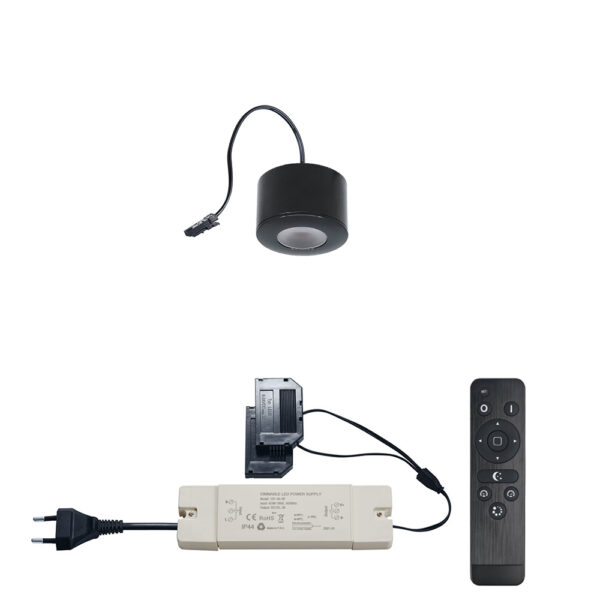 Set LED-opbouwspot met afstandsbediening Parma zwart 3W dimbaar  1-12 stuks