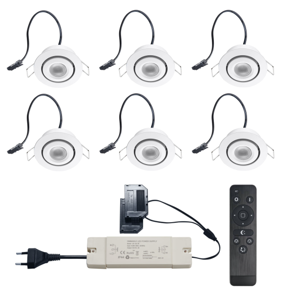 Set LED-inbouwspot met afstandsbediening Piccolo wit 3W dimbaar  1-12 stuks