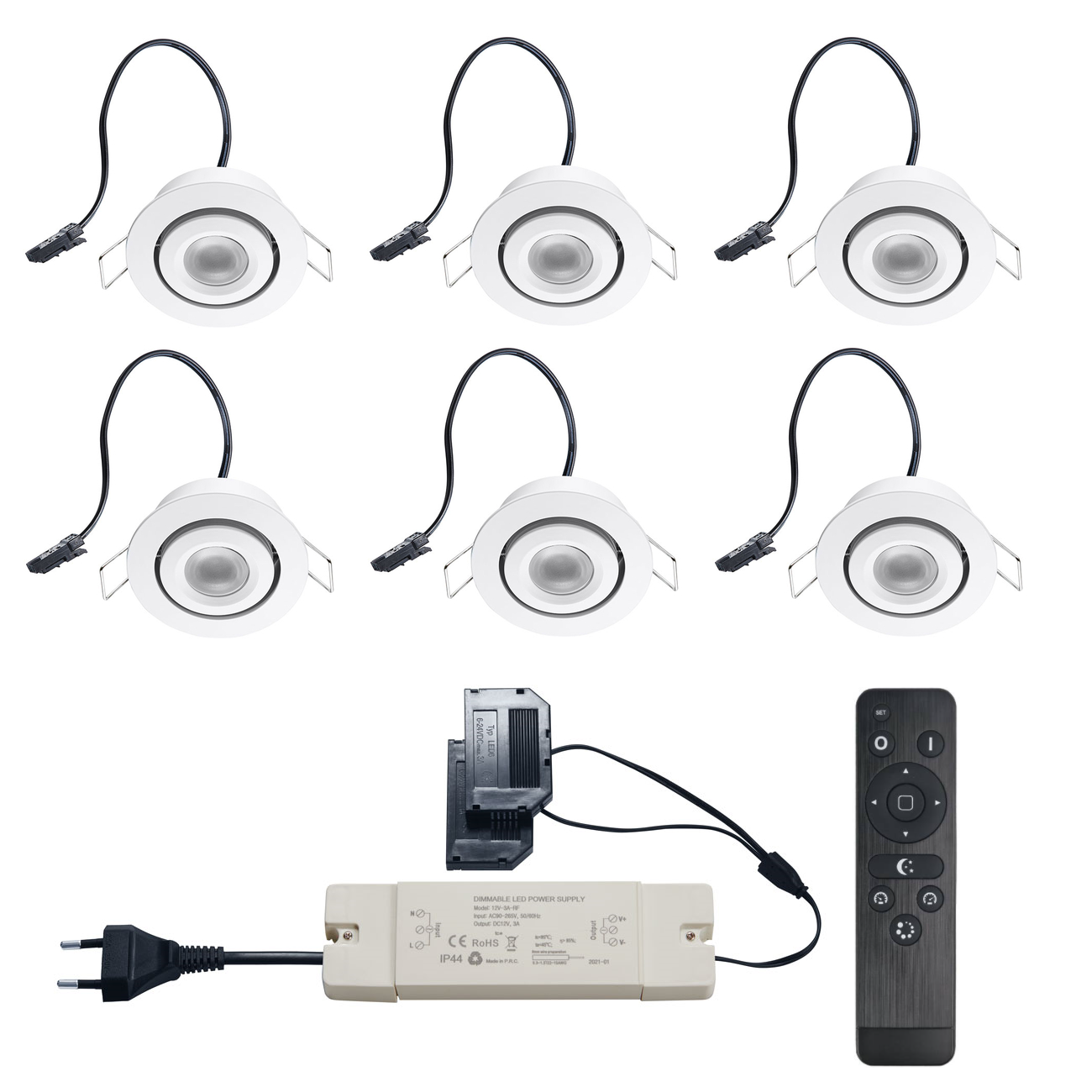 kader Afm advies Set LED-inbouwspot met afstandsbediening Piccolo wit 3W dimbaar IP44 1-12  stuks - Ledwereld.nl