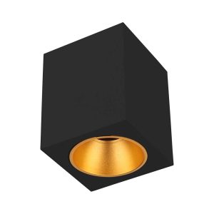 LED-opbouwspot Gulda vierkant zwart-goud GU10