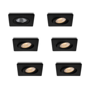 LED-inbouwspot set 6 stuks Locco zwart 3W dimbaar
