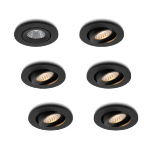 LED-inbouwspot set 6 stuks Midi zwart 3W dimbaar